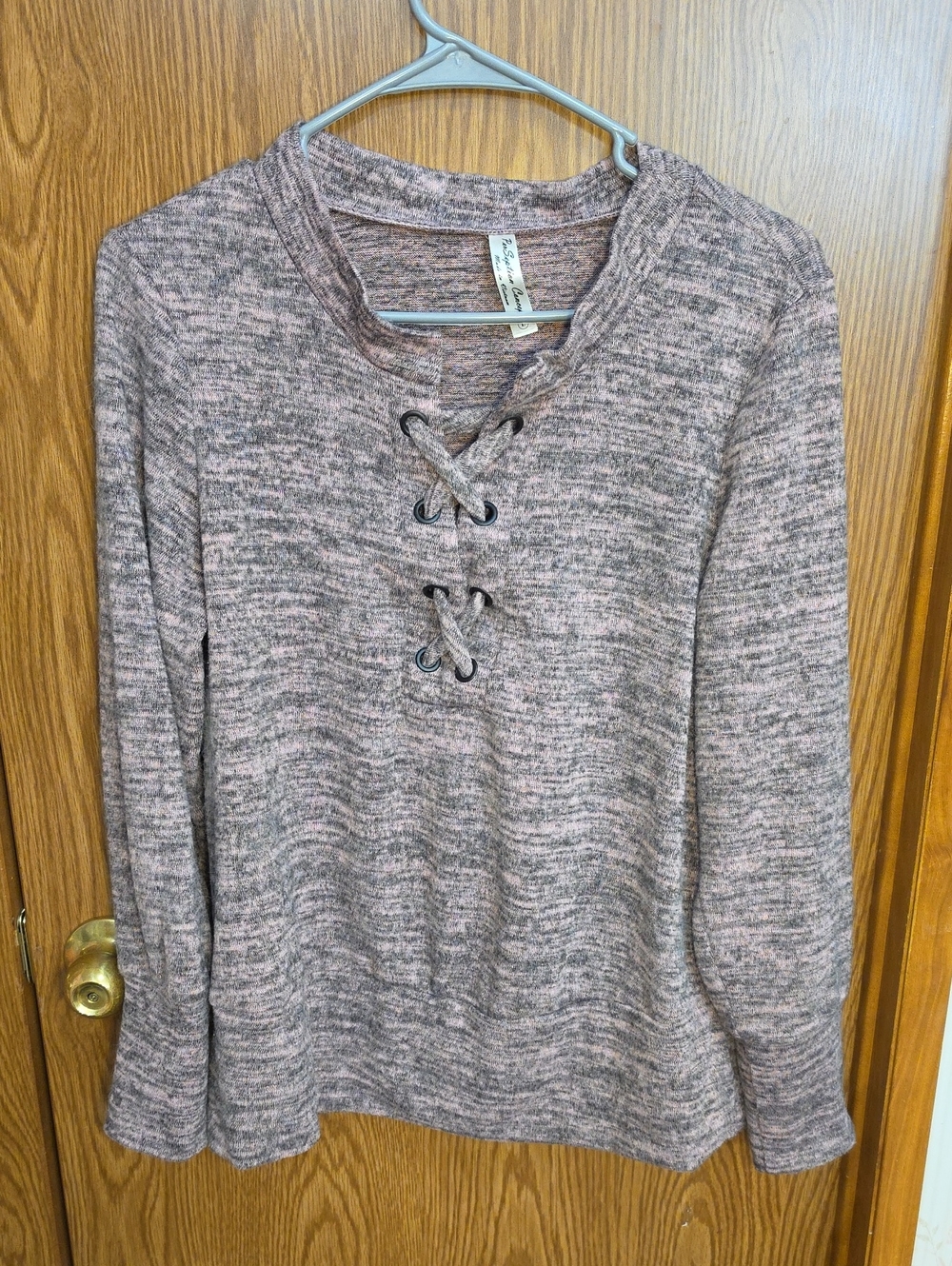 PerSeption Concept Lace-Up Knit Pullover - Pink Gray Heather